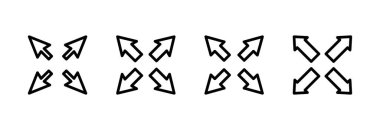 Tam Ekran Simgesi vektör illüstrasyonu. Tam ekran işareti ve simgeye genişlet. Oklar sembolü