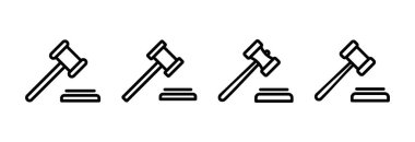 Gavel ikon vektör çizimi. Yargıç tokmak işareti ve sembol. Kanun simgesi. Açık arttırma çekici