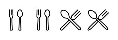 kaşık ve çatal ikonu vektör çizimi. kaşık, çatal ve bıçak ikonu vektörü. Restoran işareti ve sembolü
