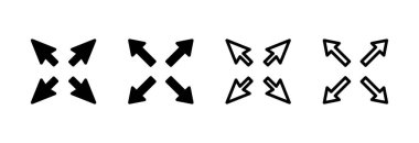 Tam Ekran Simgesi vektör illüstrasyonu. Tam ekran işareti ve simgeye genişlet. Oklar sembolü