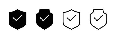 Kalkan kontrol işareti vektör illüstrasyonu. Koruma onayı işareti. Sigorta simgesi