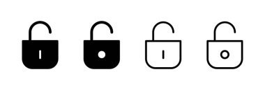 Simge vektör illüstrasyonunu aç. İşaret ve sembolün kilidini aç. Kilitlenmemiş asma kilit simgesi