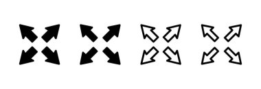 Tam Ekran Simgesi vektör illüstrasyonu. Tam ekran işareti ve simgeye genişlet. Oklar sembolü