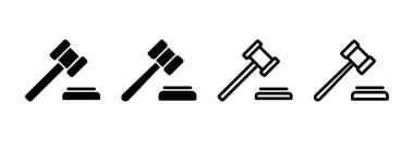 Gavel ikon vektör çizimi. Yargıç tokmak işareti ve sembol. Kanun simgesi. Açık arttırma çekici