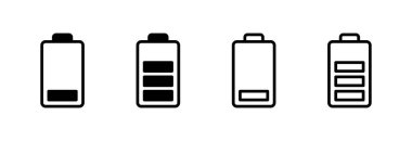 Batarya ikonu vektör çizimi. Pil şarj işareti ve sembol. pil şarj seviyesi