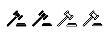 Gavel ikon vektör çizimi. Yargıç tokmak işareti ve sembol. Kanun simgesi. Açık arttırma çekici