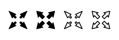 Tam Ekran Simgesi vektör illüstrasyonu. Tam ekran işareti ve simgeye genişlet. Oklar sembolü