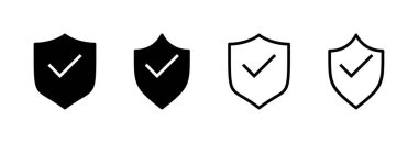 Kalkan kontrol işareti vektör illüstrasyonu. Koruma onayı işareti. Sigorta simgesi