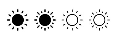 Güneş ikonu vektör illüstrasyonu. Parlaklık işareti ve sembol.
