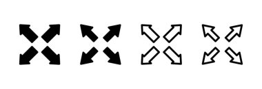 Tam Ekran Simgesi vektör illüstrasyonu. Tam ekran işareti ve simgeye genişlet. Oklar sembolü