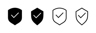 Kalkan kontrol işareti vektör illüstrasyonu. Koruma onayı işareti. Sigorta simgesi