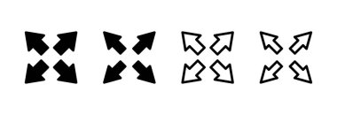 Tam Ekran Simgesi vektör illüstrasyonu. Tam ekran işareti ve simgeye genişlet. Oklar sembolü