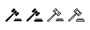 Gavel ikon vektör çizimi. Yargıç tokmak işareti ve sembol. Kanun simgesi. Açık arttırma çekici
