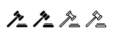 Gavel ikon vektör çizimi. Yargıç tokmak işareti ve sembol. Kanun simgesi. Açık arttırma çekici