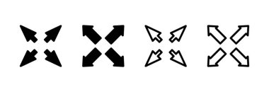 Tam Ekran Simgesi vektör illüstrasyonu. Tam ekran işareti ve simgeye genişlet. Oklar sembolü