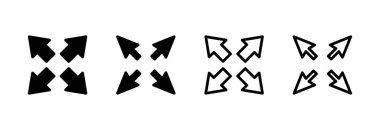 Tam Ekran Simgesi vektör illüstrasyonu. Tam ekran işareti ve simgeye genişlet. Oklar sembolü