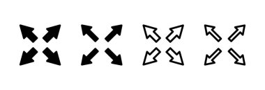 Tam Ekran Simgesi vektör illüstrasyonu. Tam ekran işareti ve simgeye genişlet. Oklar sembolü