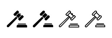 Gavel ikon vektör çizimi. Yargıç tokmak işareti ve sembol. Kanun simgesi. Açık arttırma çekici