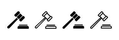 Gavel ikon vektör çizimi. Yargıç tokmak işareti ve sembol. Kanun simgesi. Açık arttırma çekici