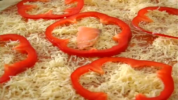 Kaas en peper pizza zalm — Stockvideo