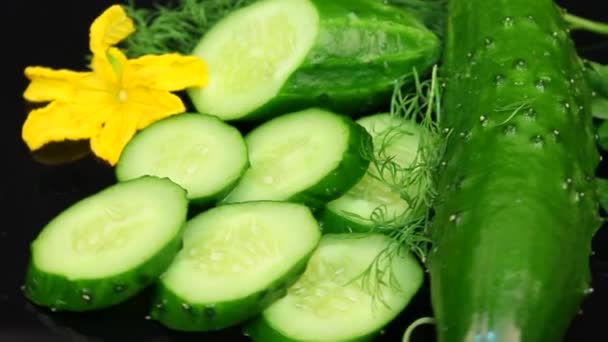 Large slices of cucumber Rotation — Stock Video