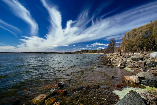 Manzara bulutlu gökyüzü, bir kuğu gibi