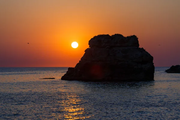 Kayalık sahilde gün batımı