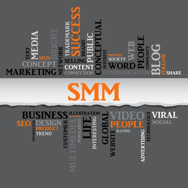 Concepto SMM, nube de etiquetas — Vector de stock