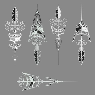 Vintage elle çizilmiş okları kümesi