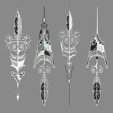 Beyaz, gri vintage okları kümesi