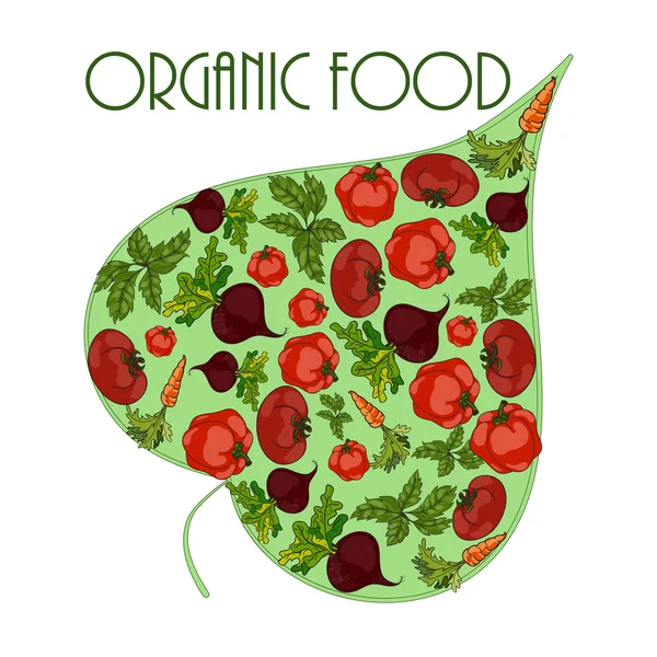 Hoja verde orgánica con verduras crudas — Vector de stock