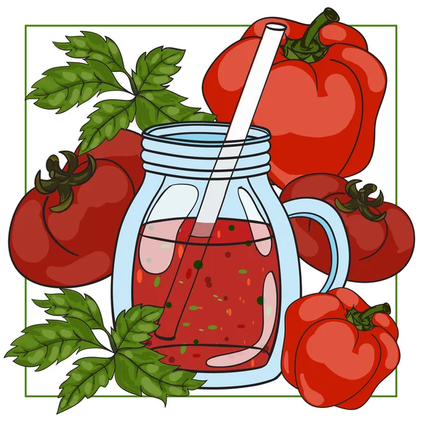 Recette de smoothies aux légumes, tomate, basilic — Image vectorielle