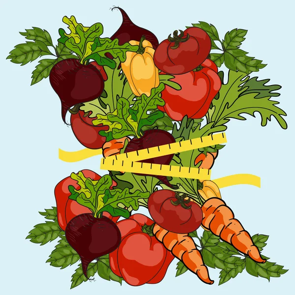 Légumes avec ruban à mesurer — Image vectorielle