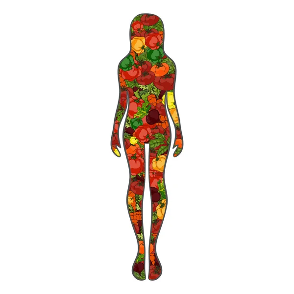 Здоровый образ жизни, стройная девушка с овощами — стоковый вектор