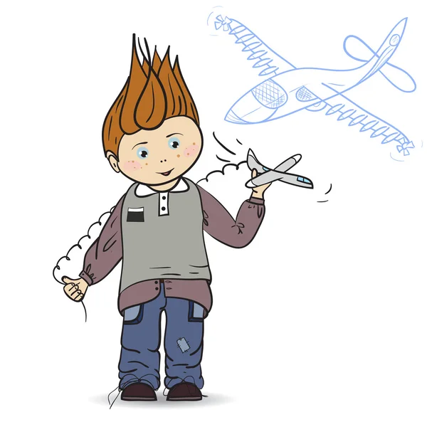 Vektor malého chlapce s hračkou letadla — Stockový vektor