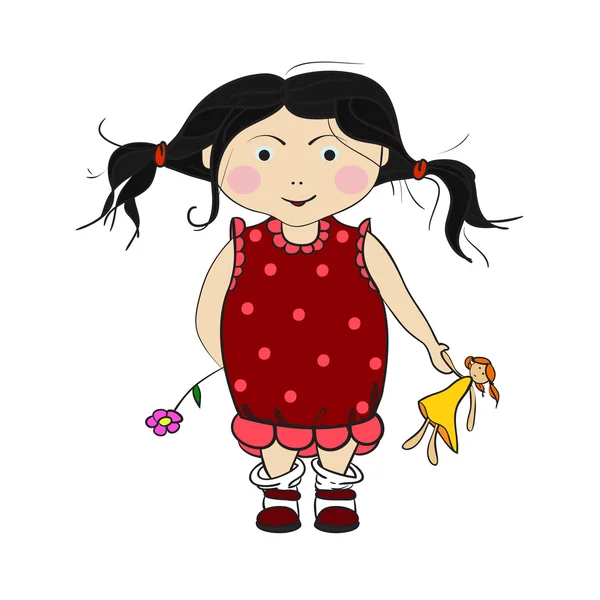 Obrázek holčičky, dítě. Dívka v šatech s úsměvem — Stockový vektor