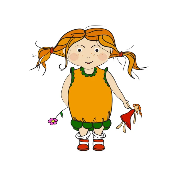 小さな女の子は、子供のイラスト。女の子ドレスが笑顔で h — ストックベクタ
