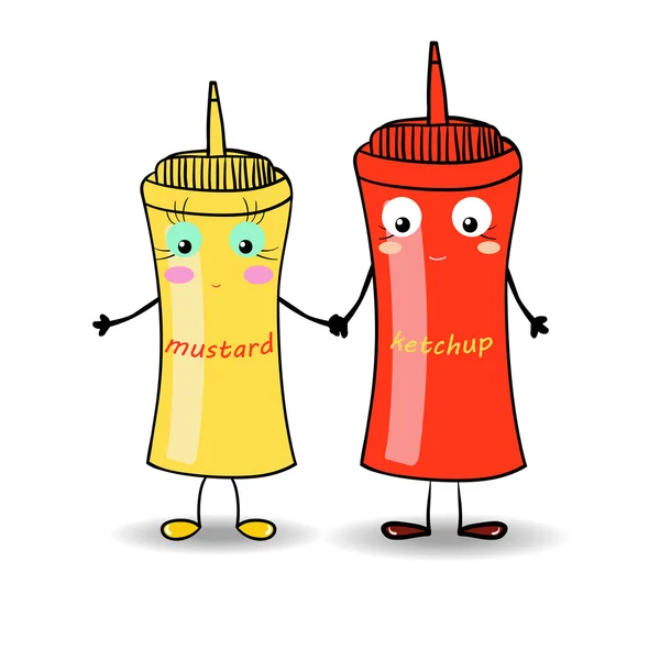 Mostaza y salsa de tomate ilustración para lugares fastfood. Vector — Vector de stock