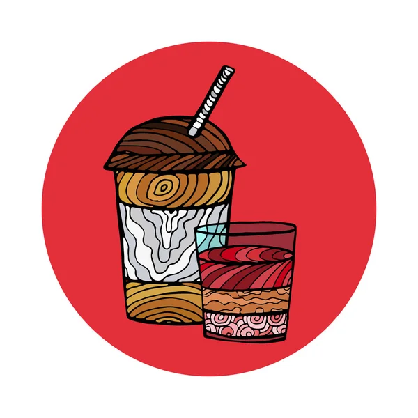 Illustration av en kaffe eller te och panna cotta. För hälsningen ca — Stock vektor