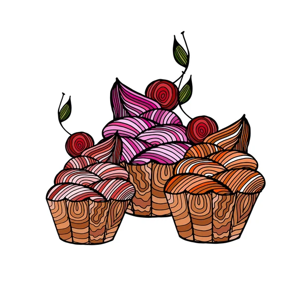Cupcakes with cherrie and cream — Stockvector