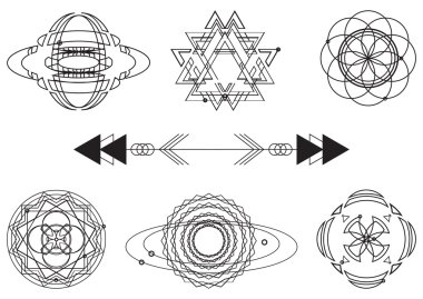 Kutsal geometri, vektör grafik tasarım öğeleri. Ayarla