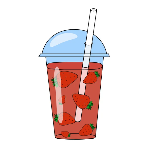 Vector hand dras illustration av jordgubb smoothie i ett glas — Stock vektor
