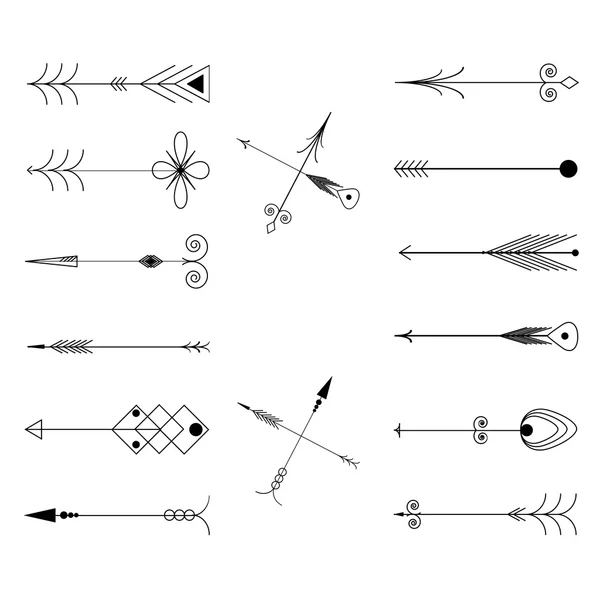 Arte del Clip de la flecha. Conjunto tribal flechas Retro Vintage. Vector de — Vector de stock