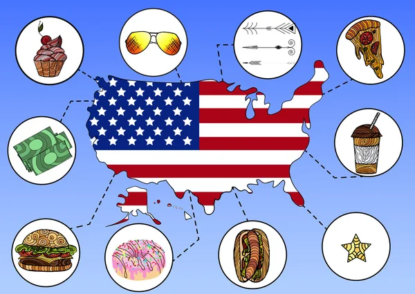 手绘矢量图的图表元素的美国 — 图库矢量图片