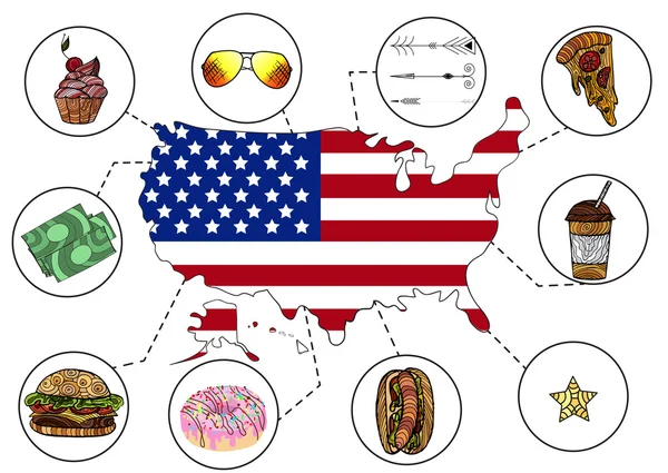 Kézzel rajzolt vektoros illusztráció infographic elemek, Amerikai Egyesült Államok — Stock Vector