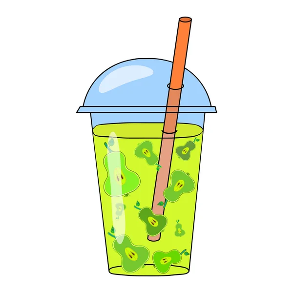 Vector hand Drawn illustration av päron smoothie i ett glas — Stock vektor