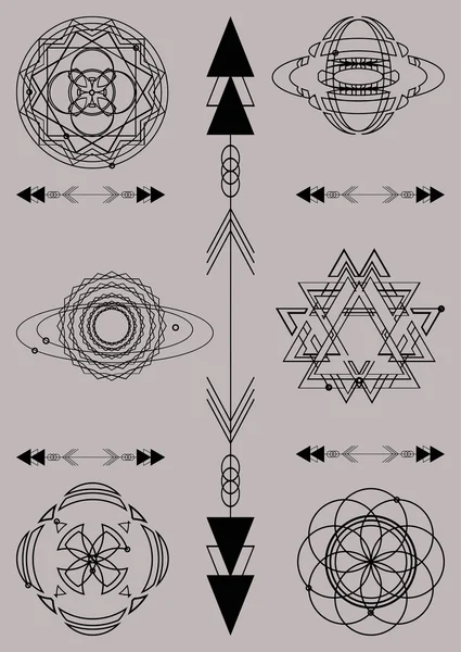 Kutsal geometri, vektör grafik tasarım öğeleri. Ayarla