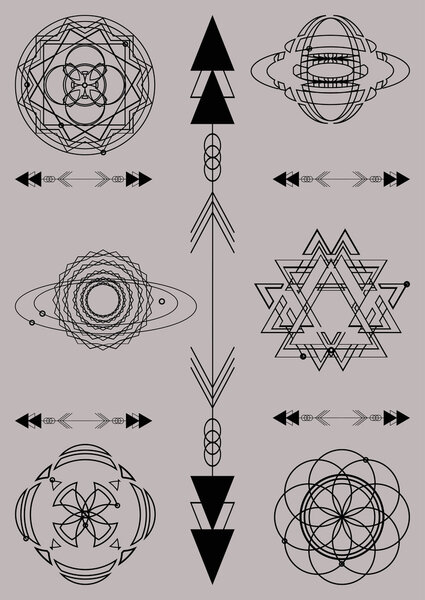 Sacred geometry, vector graphic design elements. Set