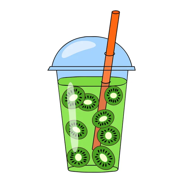 Vector hand getekende illustratie van kiwi smoothie in een glas — Stockvector