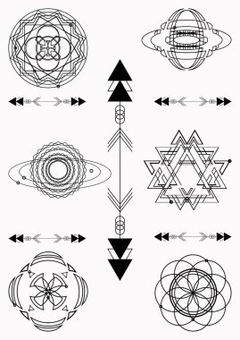 Kutsal geometri, vektör grafik tasarım öğeleri. Ayarla